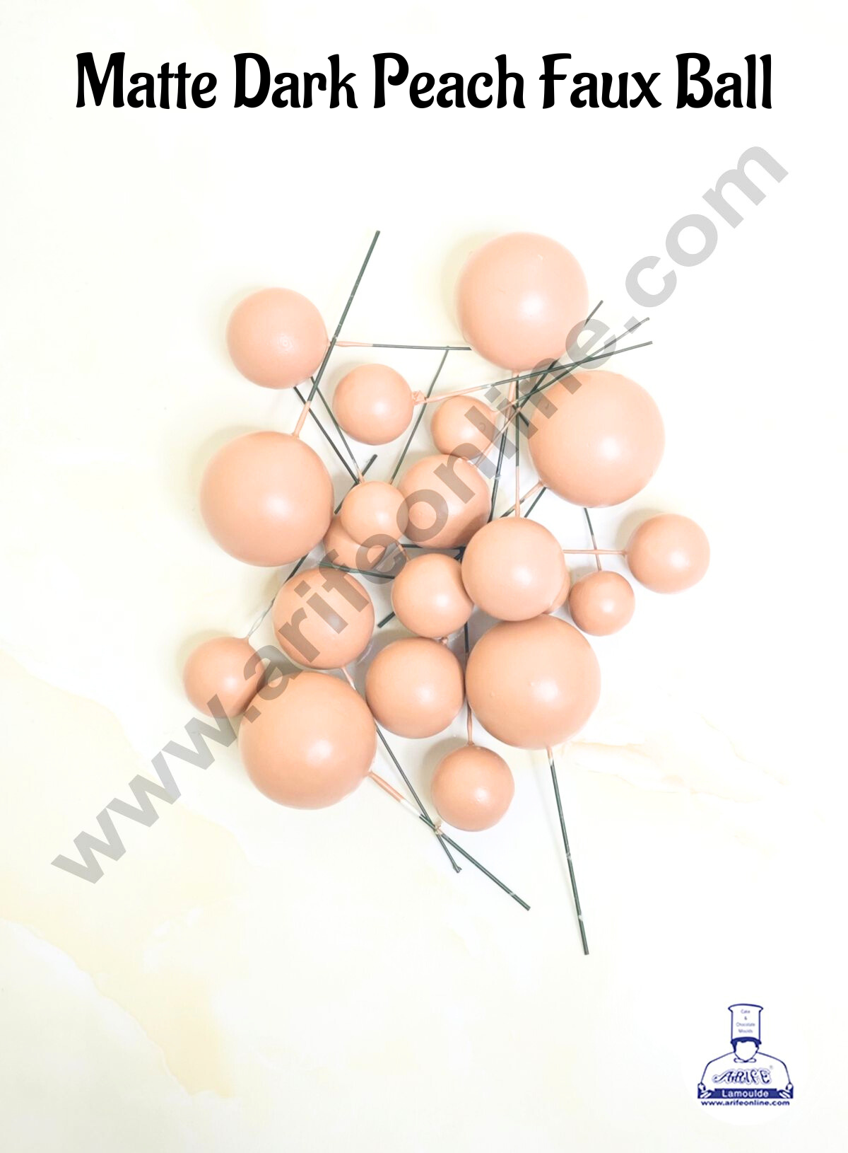 CAKE DECOR™ Matte Dark Pastel Peach Faux Ball Topper For Cake and Cupcake Decoration - 20 pcs Pack