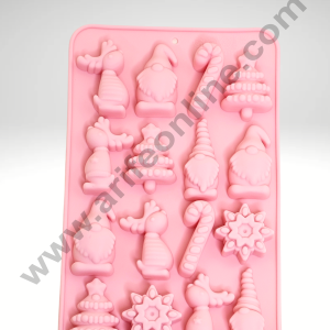CAKE DECOR™ 16 Cavity Silicon Christmas Theme Tree, Snowman, candy, Santa Gift Silicon Chocolate Mould Jelly Mould