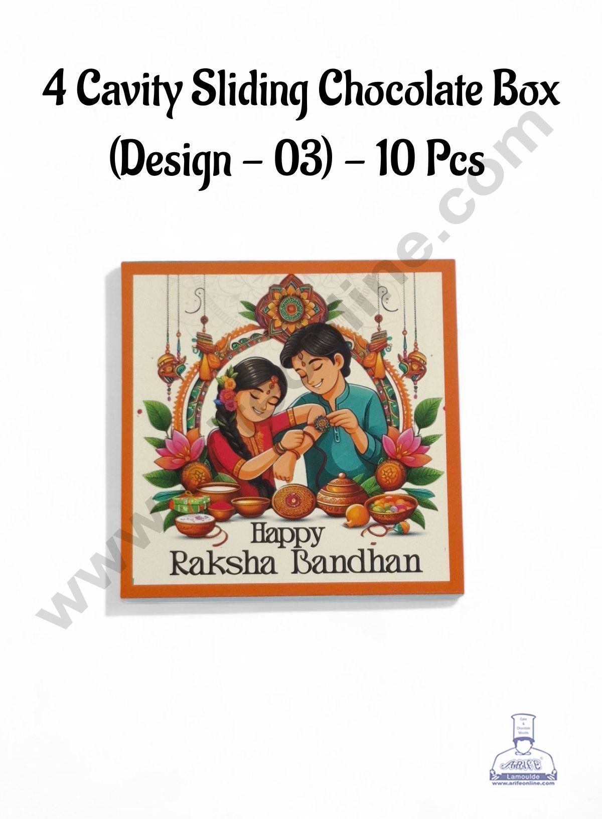 4 Cavity Raksha Bandhan Sliding Chocolate Box (Design - 03) Without Cavity (10 Pcs Pack) - CAKE DECORβ’