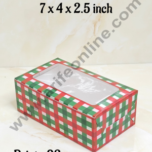 CAKE DECOR™ Red & Green Checks Christmas Theme Plum Cake Box Clear Window, Plum Carriers – Small 250 g ( 10 Pcs Pack)