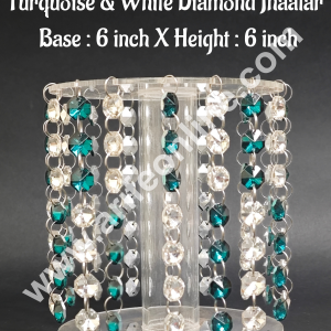 CAKE DECOR™ 6-Inch Acrylic Round Spacer with Turquoise & White Diamond Jhaalar | Elegant Cake & Cupcake Decoration Stand/Spacer