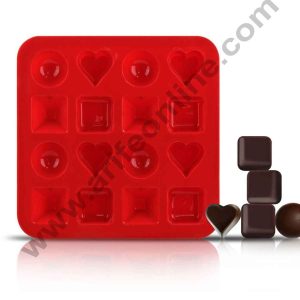 Cake Decor Silicon 16 cavity Hearts Circles Square Shape Muffin Cupcake Mould