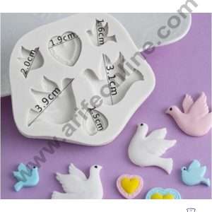 Cake Decor Silicone 4 Birds And 2 Heart Fondant Marzipan Mould