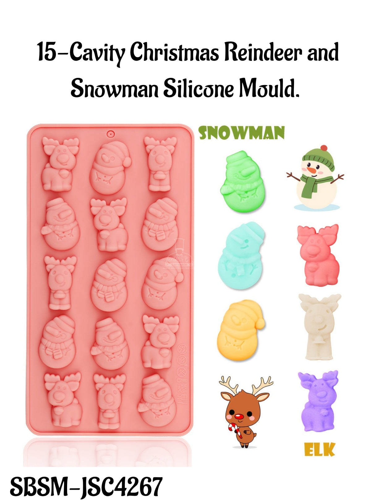 CAKE DECOR™ 15-Cavity Christmas Reindeer and Snowman Silicone Mould - SBSM-JSC4267