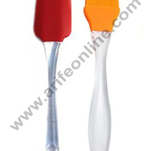 Cake Decor Silicone Spatula and Pastry Brush Set for Cooking, Multicolour, Big Silicone Spatula 24cm,Silicone Brush 22.5cm Height