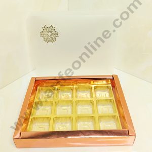 CAKE DECOR™ 12 Cavity Metallic Design Chocolate Box with Sliding Cover & Cavity ( 10 Piece Pack ) - Rose Gold