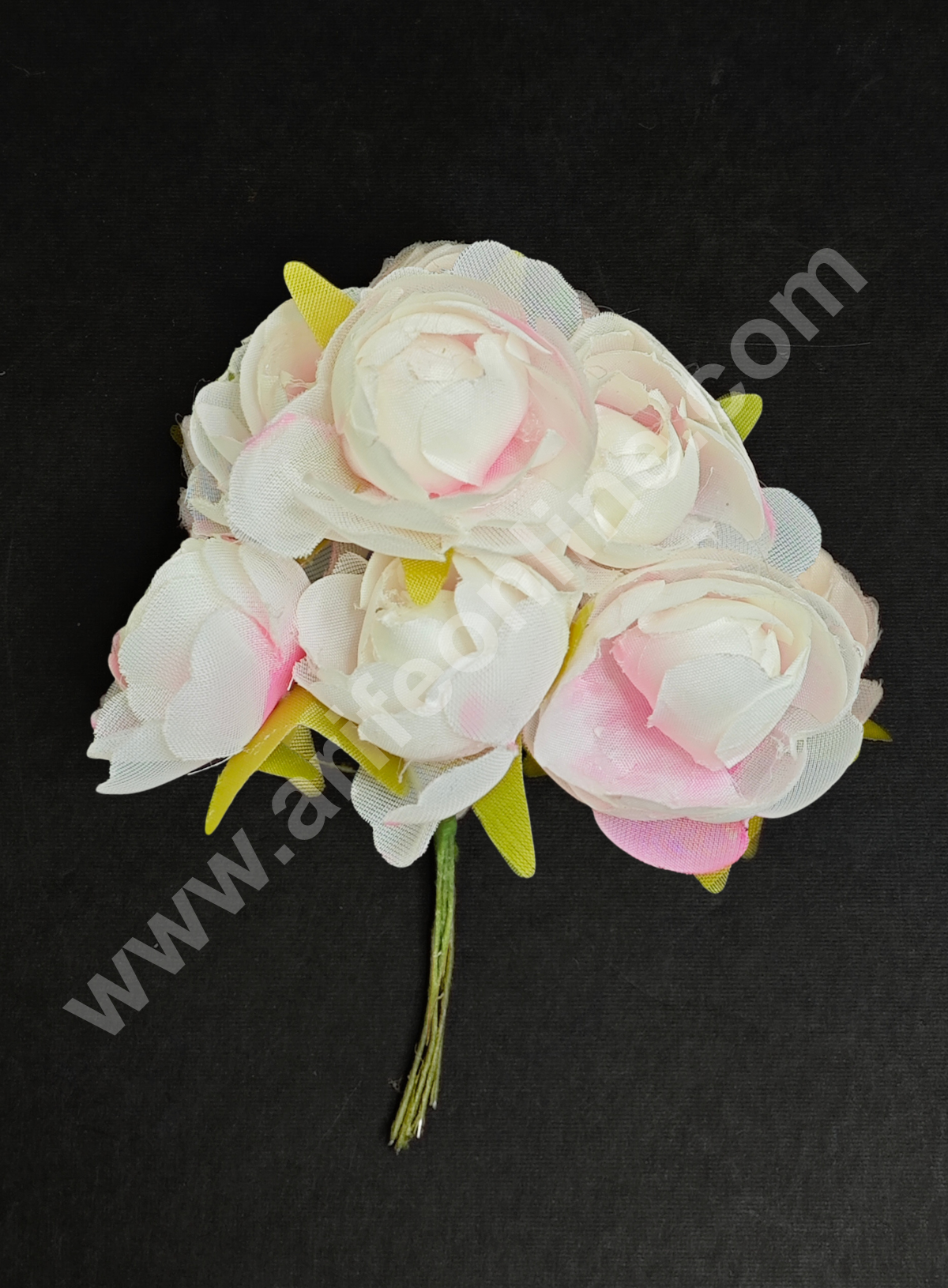 CAKE DECOR™ Small Peony Artificial Flower Bunch For Cake Decoration –White & Pink ( 6 pc pack )