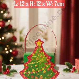 CAKE DECOR™ Christmas Tree Gift Bag- 12X7X12 cm| Gift Bag with Handle (1 Pcs Pack) - Green