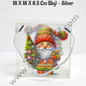 CAKE DECORβ’ Christmas Print Hamper Bag With Rope 18 X 18 X 8.5 Cm (Big) - Silver | Hamper Bag | Gift Box | Gift Bag with Handle (1 Pcs Pack)