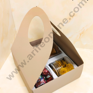 CAKE DECORβ’ Round Handle Hamper Box With Cavity (Coffee Color) | Gift Box | Gift Bag With Handle (1 Pc Pack)