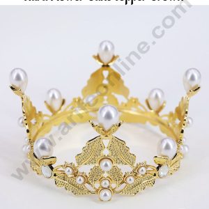 CAKE DECORβ’ Golden Luxury Pearl Metal Leaf Tiara Cake Flower Crown - SBCR-72-15-G