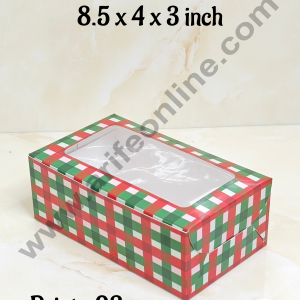 CAKE DECORβ’ Red & Green Checks Christmas Theme Plum Cake Box Clear Window, Plum Carriers- Big (10 Pcs Pack)