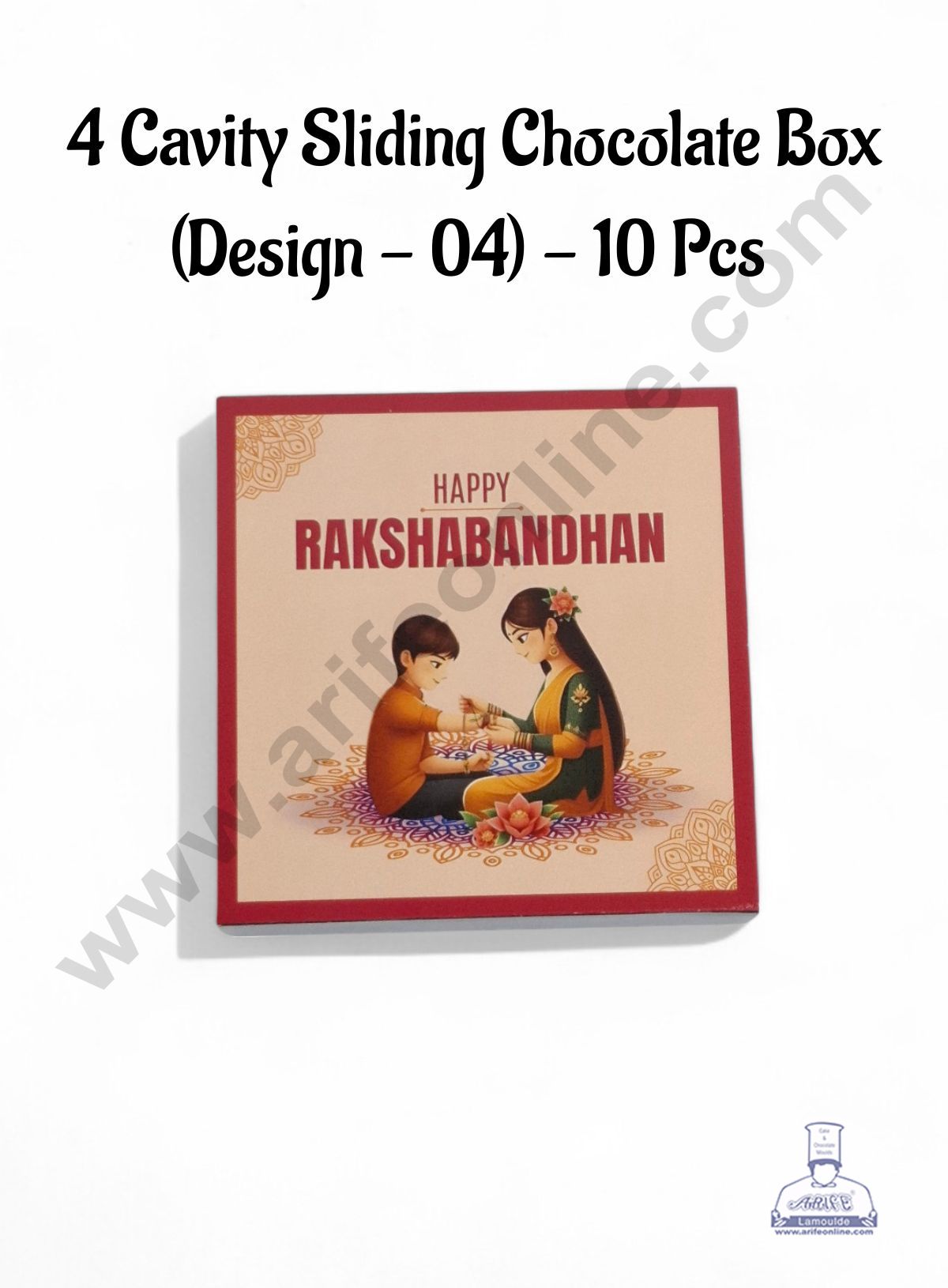 4 Cavity Raksha Bandhan Sliding Chocolate Box (Design - 04) Without Cavity (10 Pcs Pack) - CAKE DECORโข
