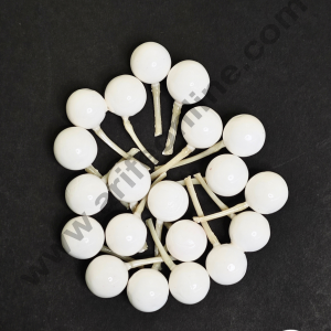 CAKE DECOR™ Tiny White Faux Ball Topper For Cake and Cupcake Decoration - 20 pcs Pack