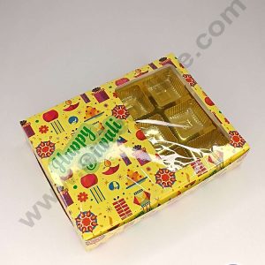 CAKE DECOR™ 12 Cavity Diwali Theme Chocolate Box with Clear Window & Cavity ( 10 Piece Pack ) - Yellow