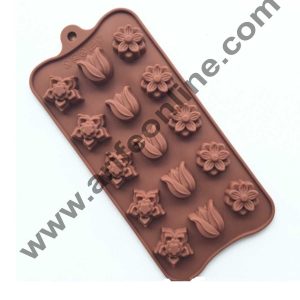 Cake Decor 15-Cavity Mix Flowers Liliy Shape Silicone Brown Chocolate Moulds