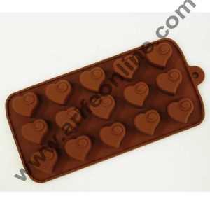 Cake Decor Silicon 15 Cavity Heart Design Brown Chocolate Mould, Ice Mould, Chocolate Decorating Mould
