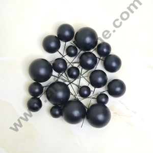 CAKE DECOR™ Matte Black Faux Ball Topper For Cake and Cupcake Decoration - 20 pcs Pack