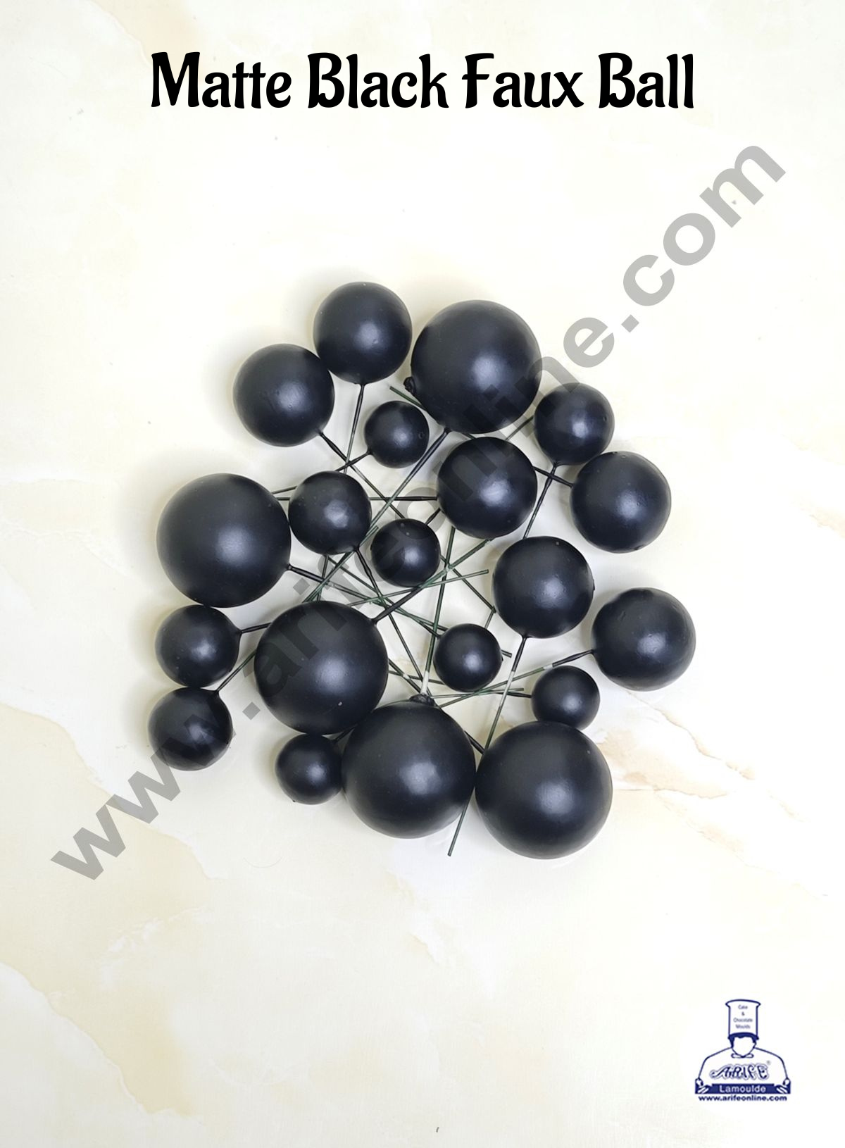 CAKE DECOR™ Matte Black Faux Ball Topper For Cake and Cupcake Decoration - 20 pcs Pack