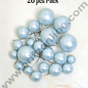 CAKE DECOR™ Pearl Finish Light Blue Faux Balls Topper For Cake and Cupcake Decoration - (20 Pcs Pack)