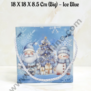 CAKE DECORβ’ Christmas Print Hamper Bag With Rope 18 X 18 X 8.5 Cm (Big) - Ice Blue | Hamper Bag | Gift Box | Gift Bag with Handle (1 Pcs Pack)