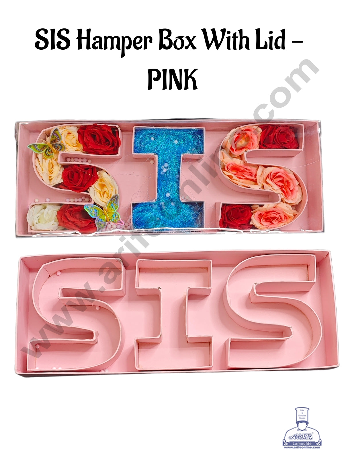 Pink SIS Monogram Flower Gift Box with Transparent Lid (Pink) - CAKE DECORβ’