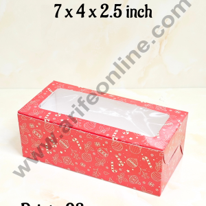 CAKE DECORβ’ Red Christmas Theme Plum Cake Box Clear Window, Plum Carriers β Small 250 g ( 10 Pcs Pack)