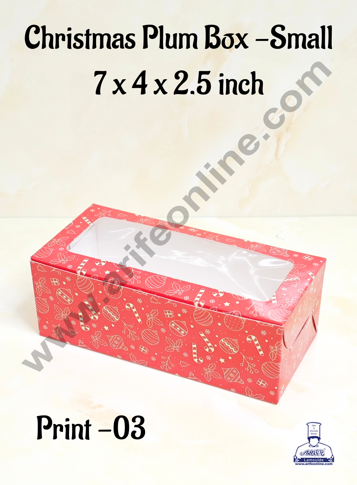 CAKE DECORβ’ Red Christmas Theme Plum Cake Box Clear Window, Plum Carriers β Small 250 g ( 10 Pcs Pack)