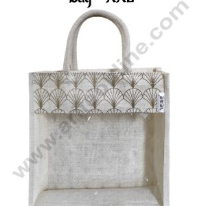 Golden Fan Printed With Transparent Front Jute Hamper Carry Bag - XLL - CAKE DECORβ’