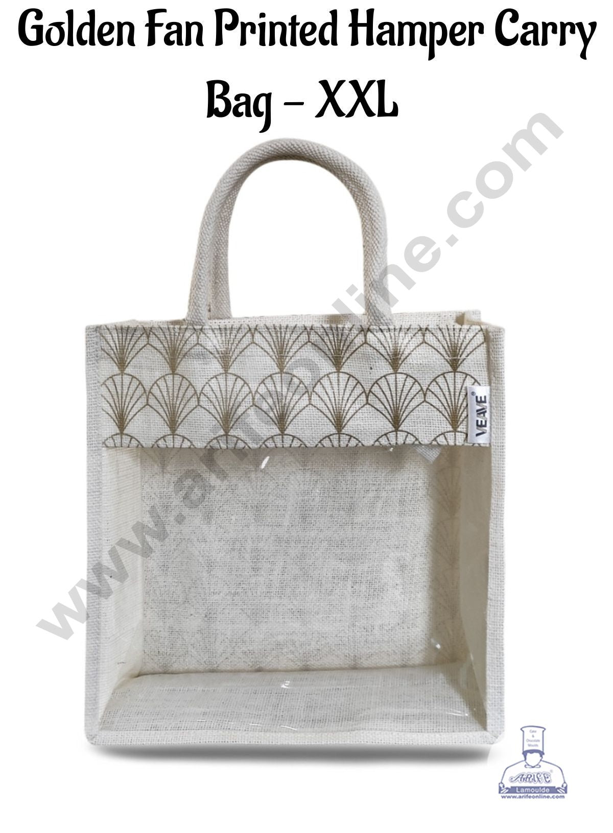 Golden Fan Printed With Transparent Front Jute Hamper Carry Bag - XLL - CAKE DECOR™