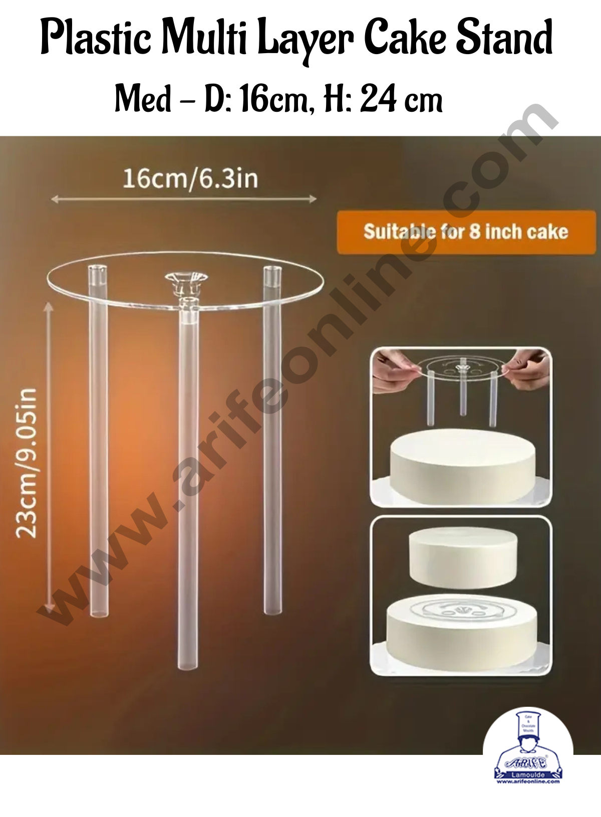 CAKE DECOR™ Medium 16 cm Acrylic Cake Separator | Tier Cake Separator Plates with 3 Straws | Multi-Layer Cake Separator Stand