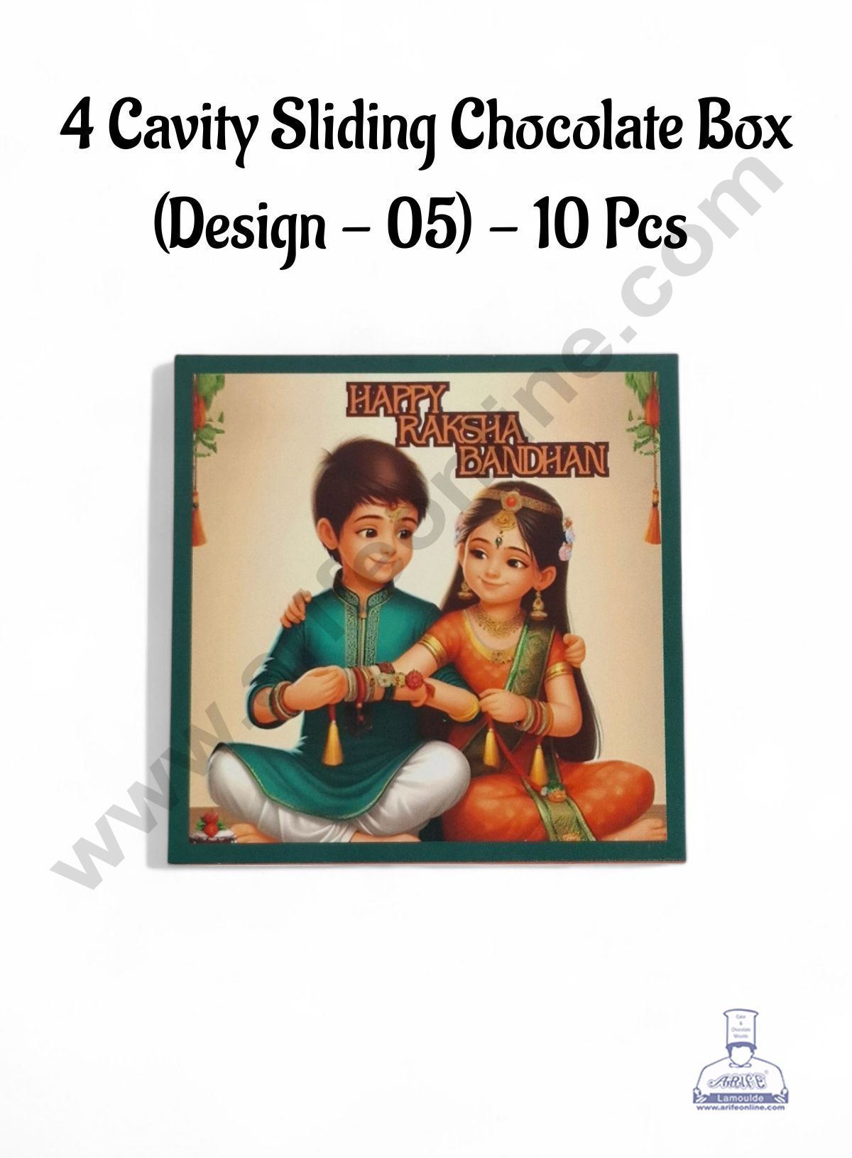 4 Cavity Raksha Bandhan Sliding Chocolate Box (Design - 05) Without Cavity (10 Pcs Pack) - CAKE DECORโข