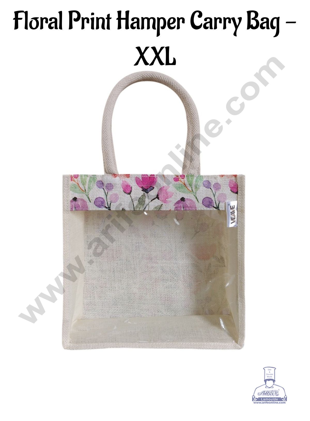 Floral Printed With Transparent Front Jute Hamper Carry Bag - XXL - CAKE DECOR™