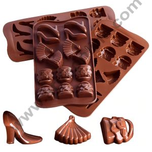 Cake Decor Silicon 14 Cavity Purse Sandal Fan Design Brown Chocolate Mould, Ice Mould, Chocolate Decorating Mould