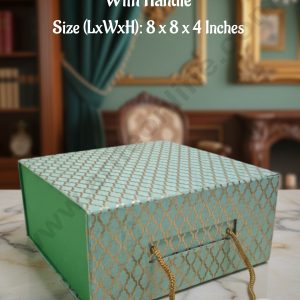 CAKE DECOR™ Green Geometric Folding Hard Hamper Box With Handle | Gift Box | Present Box - 1 Pc | SBBX-HFFB-GeoG|
