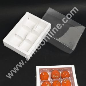 6 Cavity Premium Chocolate Box with Clear Lid | White | 1 Piece Pack