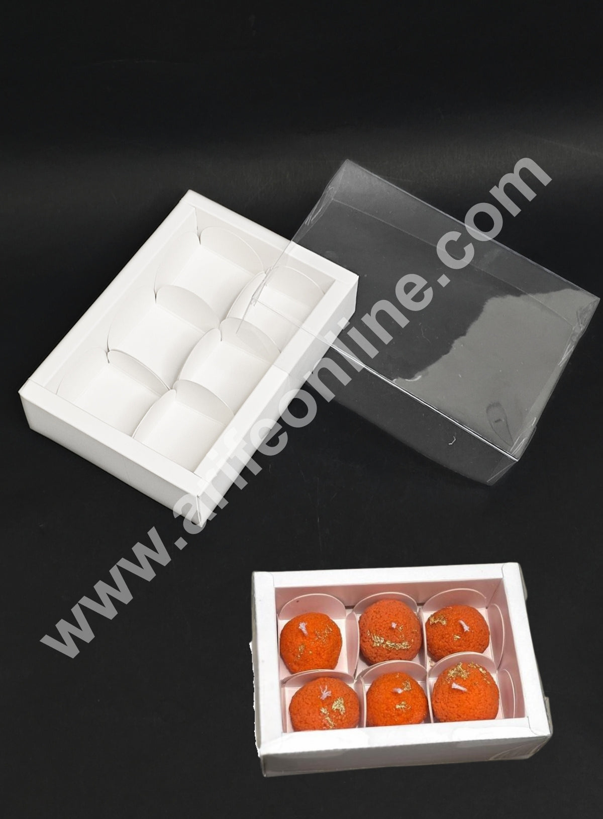 6 Cavity Premium Chocolate Box with Clear Lid | White | 1 Piece Pack