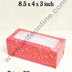 CAKE DECORβ’ Red Christmas Theme Plum Cake Box Clear Window, Plum Carriers- Big (10 Pcs Pack)