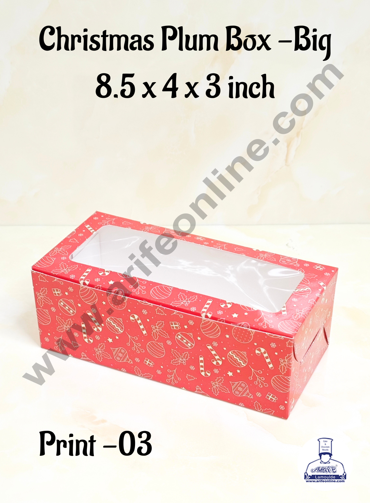CAKE DECORβ’ Red Christmas Theme Plum Cake Box Clear Window, Plum Carriers- Big (10 Pcs Pack)