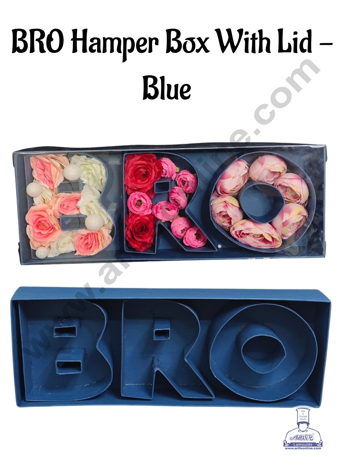 Blue BRO Monogram Flower Gift Box with Transparent Lid (Blue) - CAKE DECORβ’