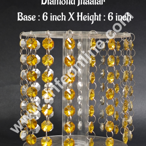 CAKE DECOR™ 6-Inch Acrylic Round Spacer with Yellow Diamond Jhaalar | Elegant Cake & Cupcake Decoration Stand/Spacer