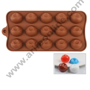 Cake Decor Silicon 15 Cavity Half Sphere with Round Shapes Design Brown Chocolate Mould, Ice Mould, Chocolate Decorating Mould
