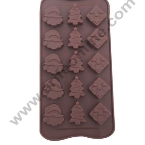 Cake Decor Silicon 15 Cavity Christmas Design Brown Chocolate Mould, Ice Mould, Chocolate Decorating Mould