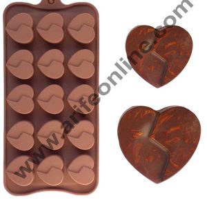 Cake Decor Silicon 15 Cavity Double Heart Shape Brown Chocolate Mould, Ice Mould, Chocolate Decorating Mould