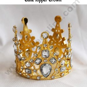 CAKE DECORβ’ Golden Mini Crystal Gem Tiara Cake Topper Crown - SBCR-72-8-G