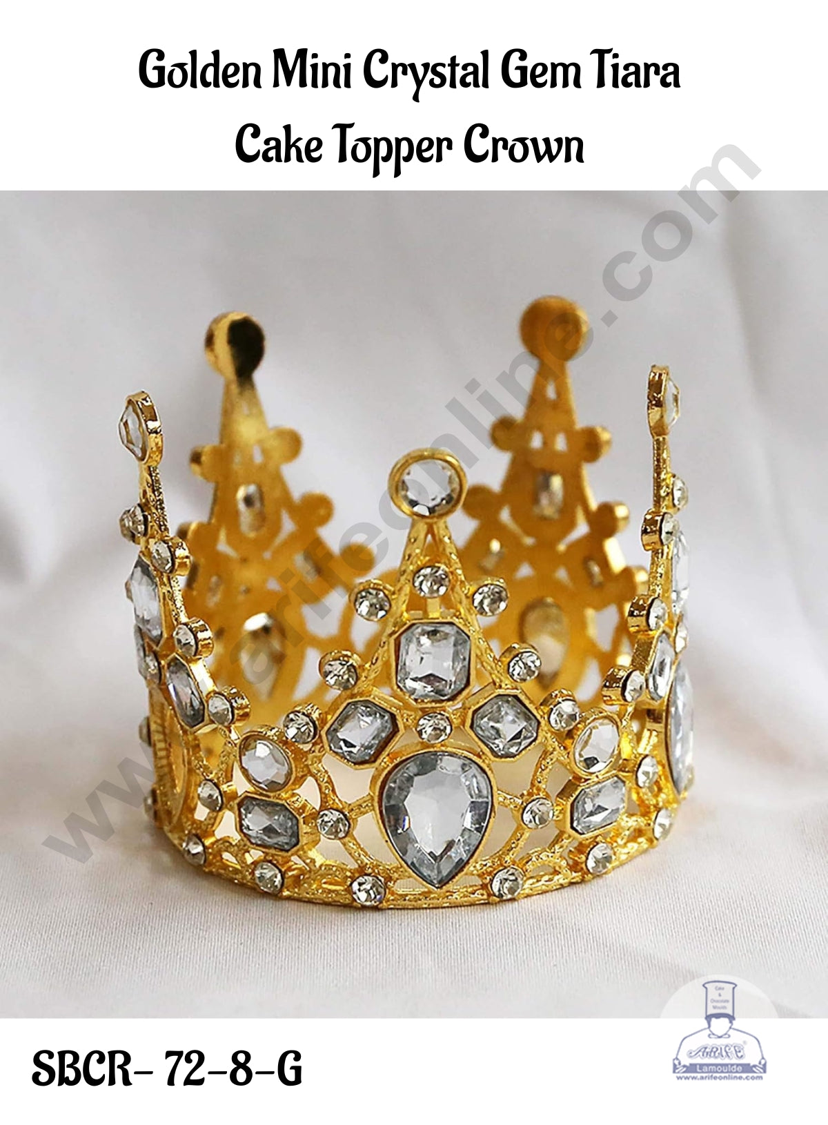 CAKE DECORβ’ Golden Mini Crystal Gem Tiara Cake Topper Crown - SBCR-72-8-G