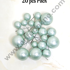 CAKE DECOR™ Pearl Finish Mint Faux Balls Topper For Cake and Cupcake Decoration - (20 Pcs Pack)