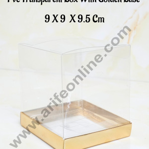 Pvc Transparent Box With Golden Base | 9 X 9 X 9.5 Cm | Hamper Box | Gift box 1 Pcs Pack