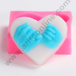 3D Silicon 1 Cavity Heart Hand In Hand Shape Silicon Candle Mould, Silicon Soap Mould (SBSP-DYF6086) - CAKE DECOR™