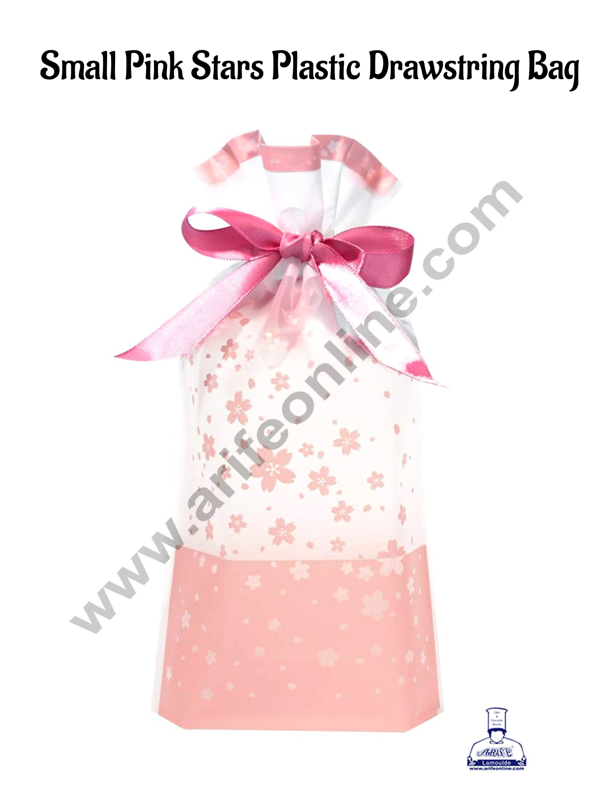 Cake Decor β’ Small Pink Stars Plastic Drawstring Bag Treat With Ribbon (10 pc)